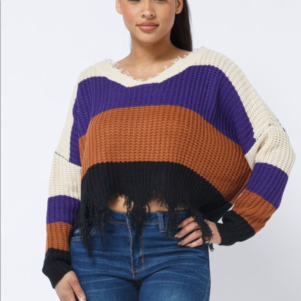 Distressed ColorBlock Sweater